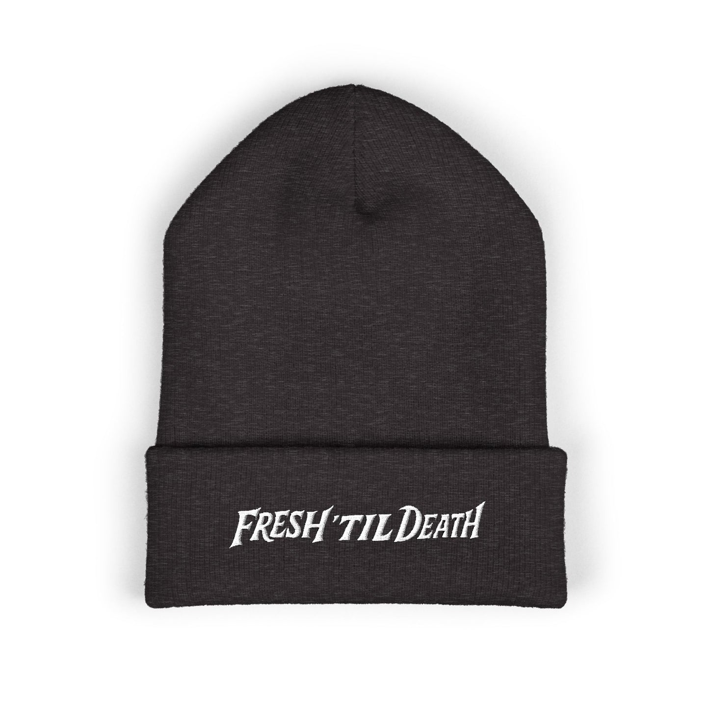 Fresh 'Til Death Embroidered Beanie — Tattoo Aftercare Brand Knit Hat