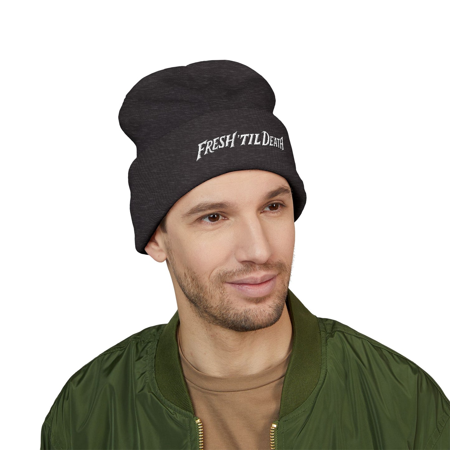 Fresh 'Til Death Embroidered Beanie — Tattoo Aftercare Brand Knit Hat